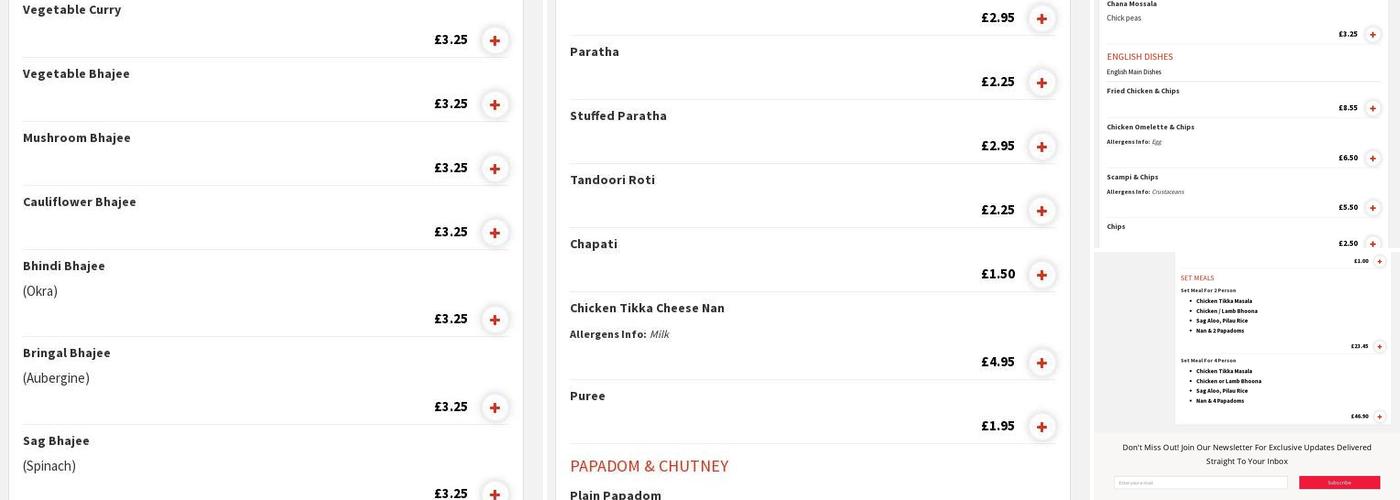 Jabir Indian Takeaway Menu