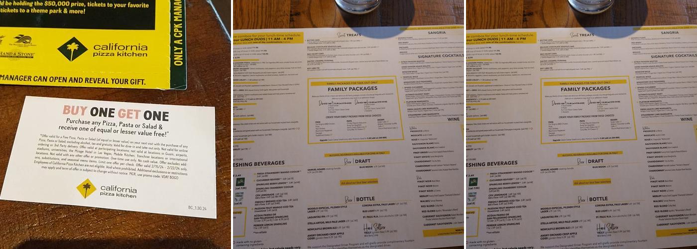 California Pizza Kitchen Menu