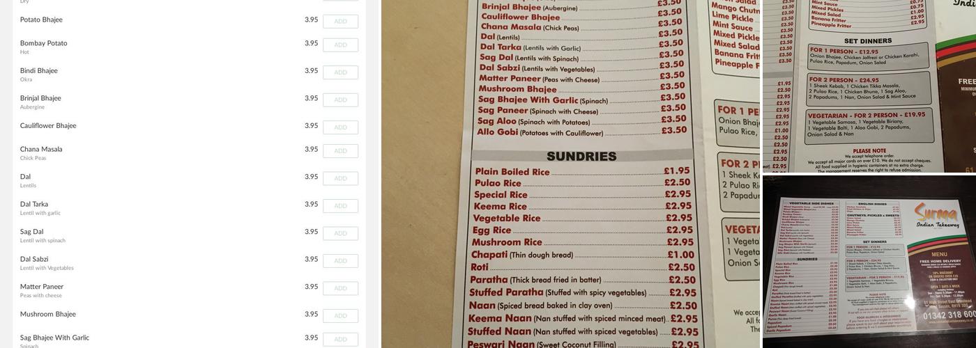 Surma Indian Takeaway Menu