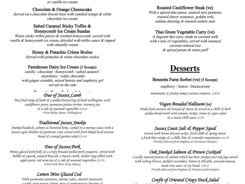 The Oak Barn Bar & Restaurant Menu
