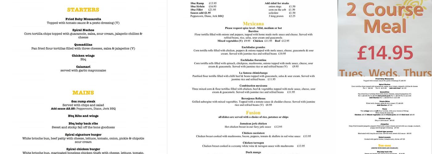 Spiral Restaurant Menu