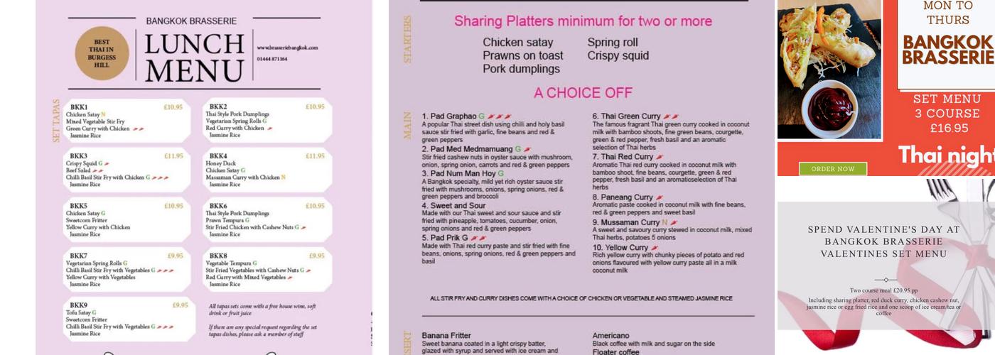 Bangkok Brassierie Burgess hill Menu