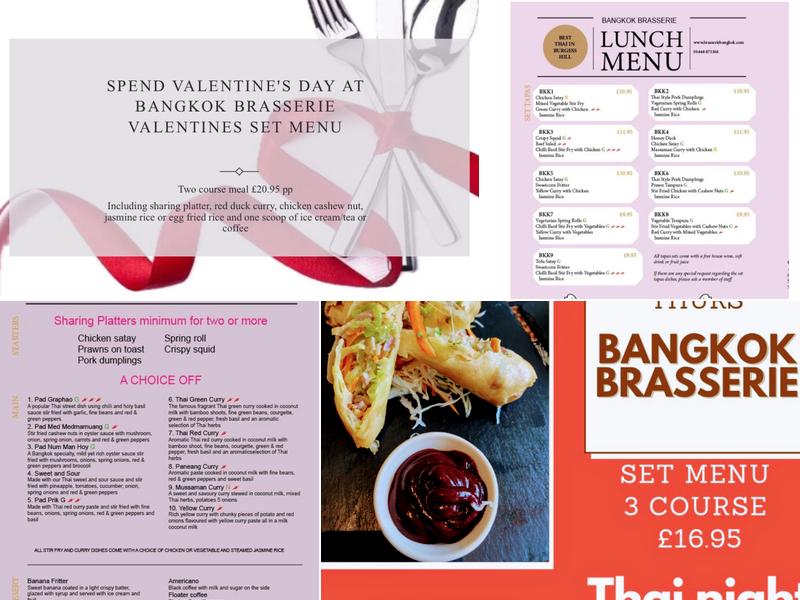 Bangkok Brassierie Burgess hill Menu