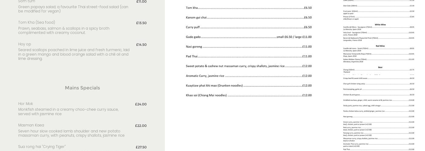 Limes Thai Kitchen Menu