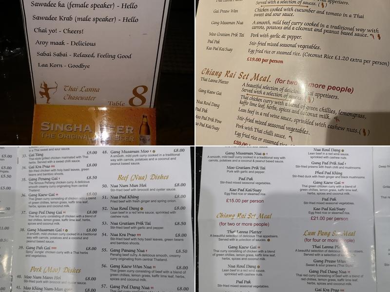 Thai Lanna - Chasewater Menu