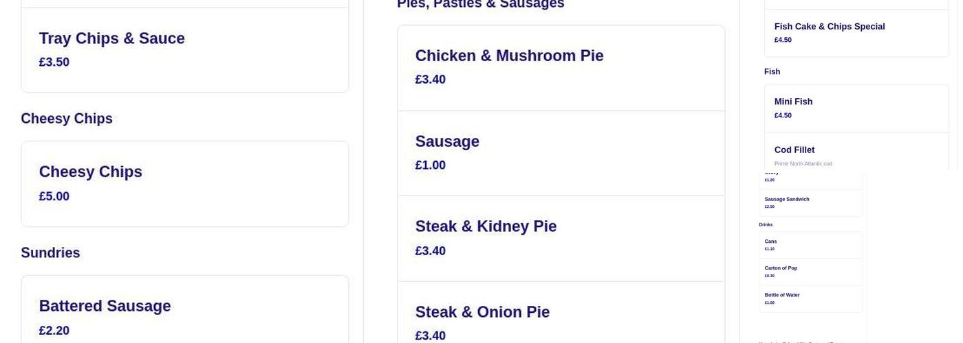 Andys Fish and chip Restaurant Menu