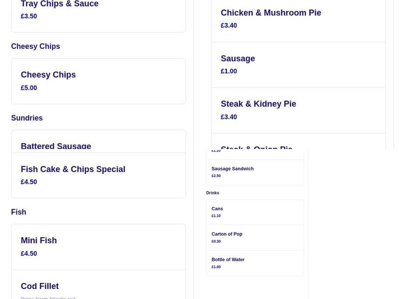 Andys Fish and chip Restaurant Menu