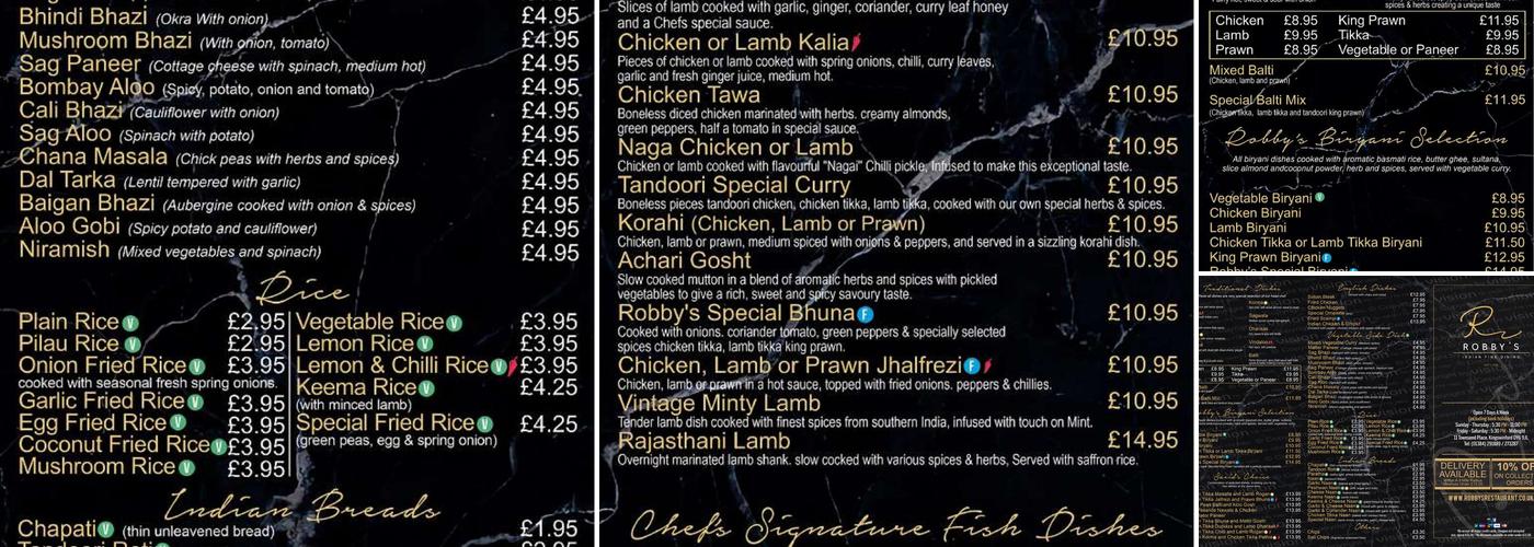 Robby's Indian Fine Dining Menu