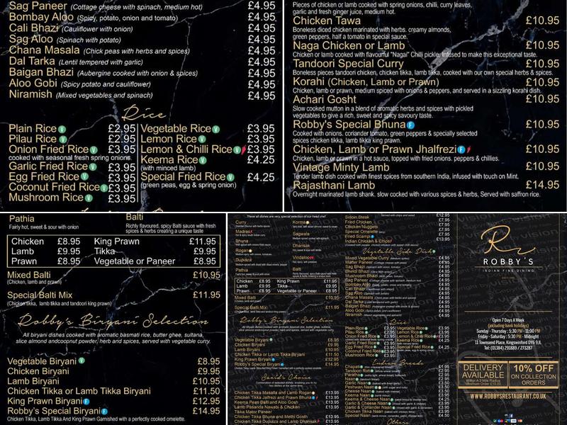 Robby's Indian Fine Dining Menu