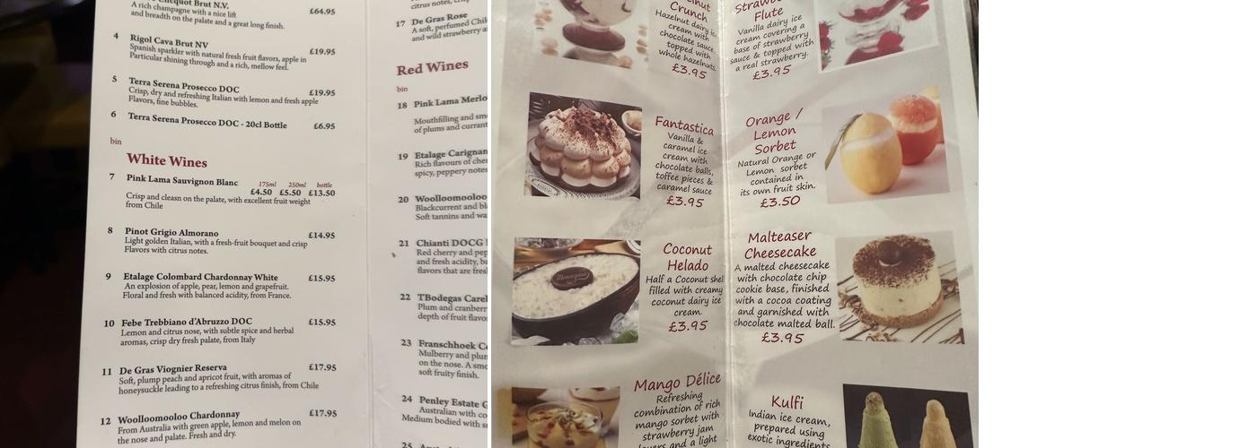 Sunam Balti House Menu