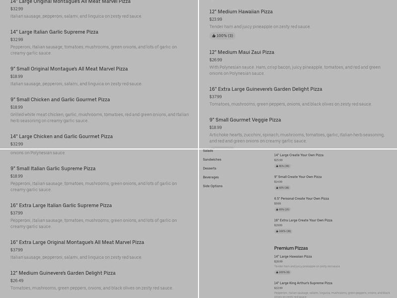 Round Table Pizza Menu
