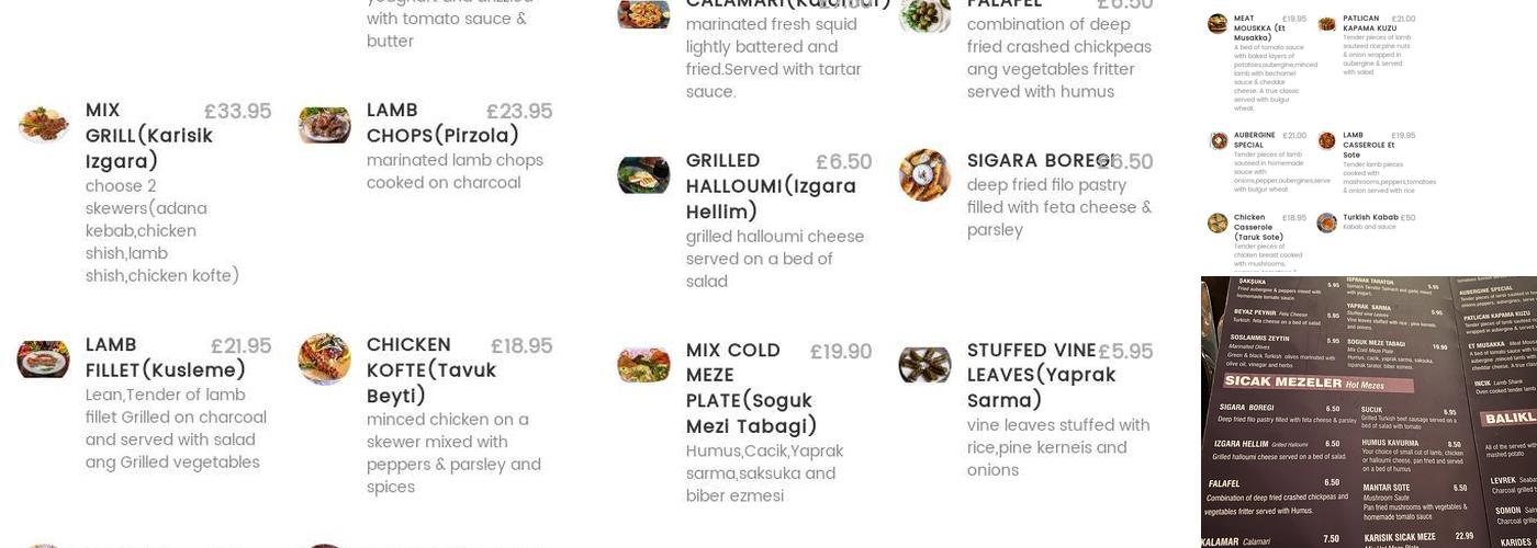 The Aubergine Turkish Restaurant Menu