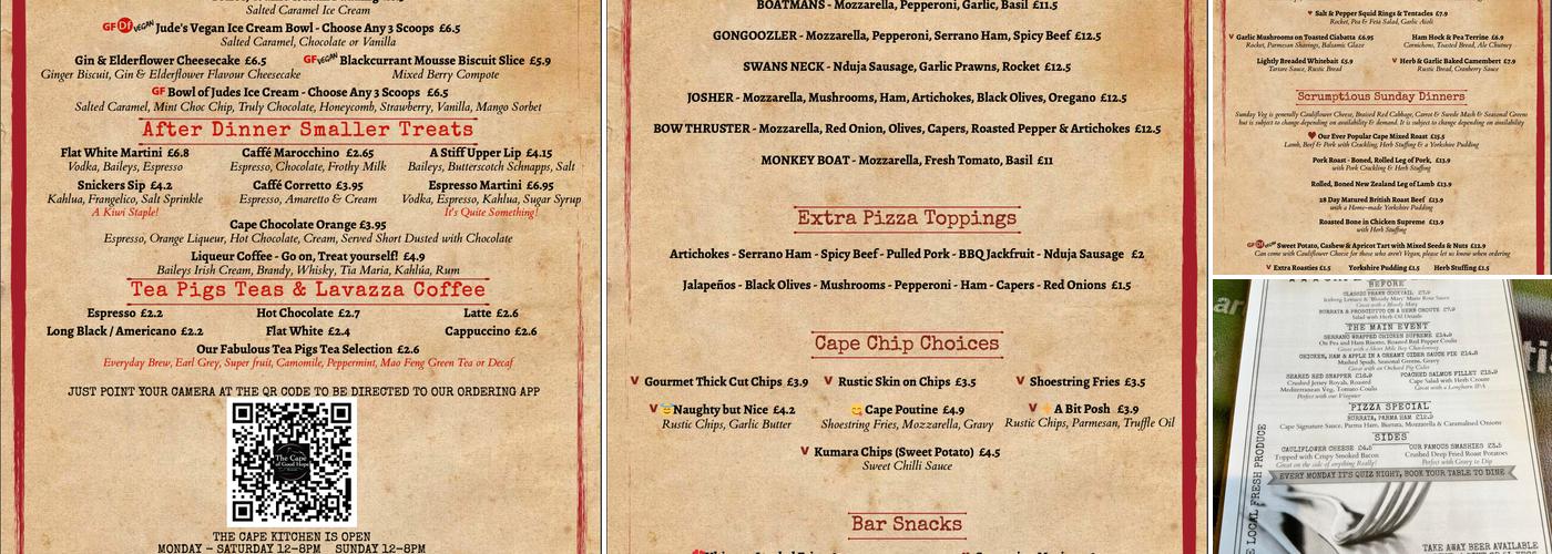 The Cape Of Good Hope Menu
