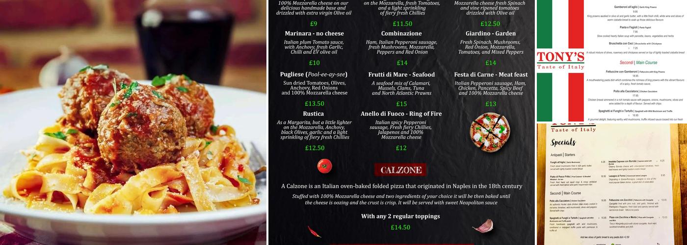 Tony's Taste of Italy Menu