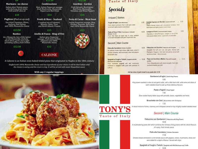 Tony's Taste of Italy Menu