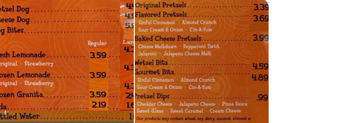 Wetzel's Pretzels Menu