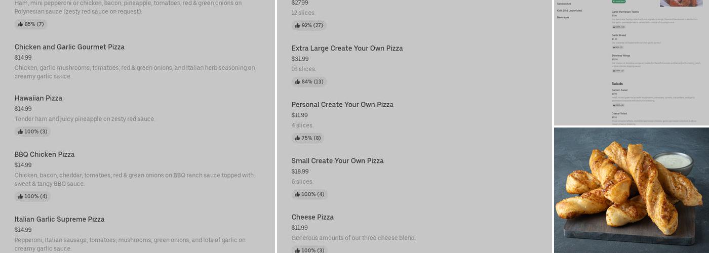 Round Table Pizza Menu