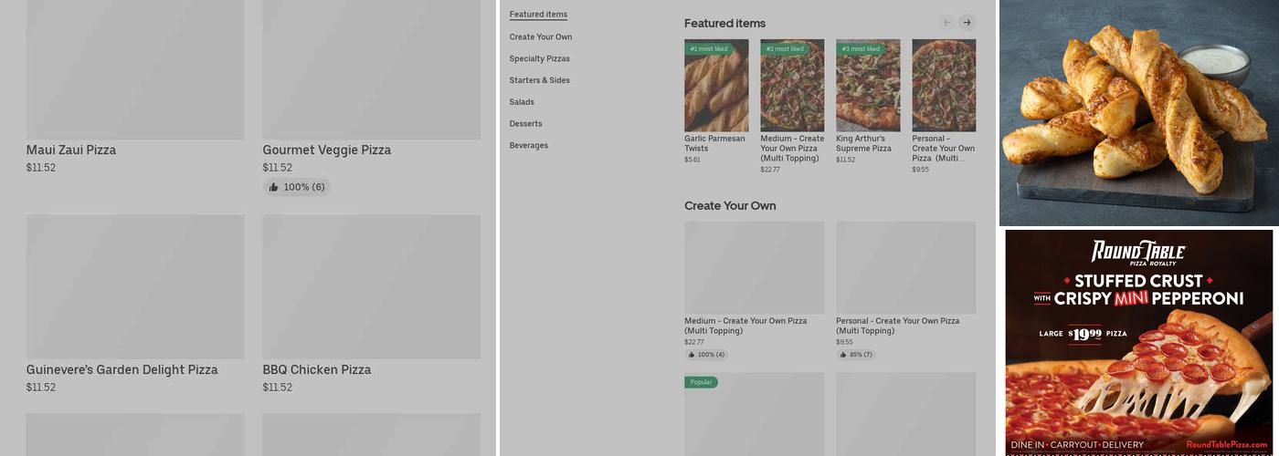 Round Table Pizza Menu