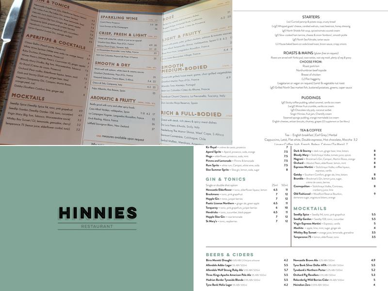 Hinnies Restaurant Menu