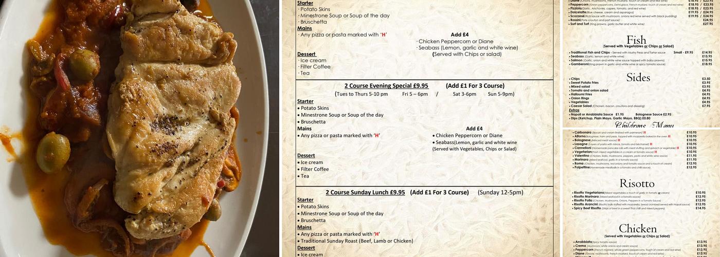 Valentinos Whitley Bay Menu