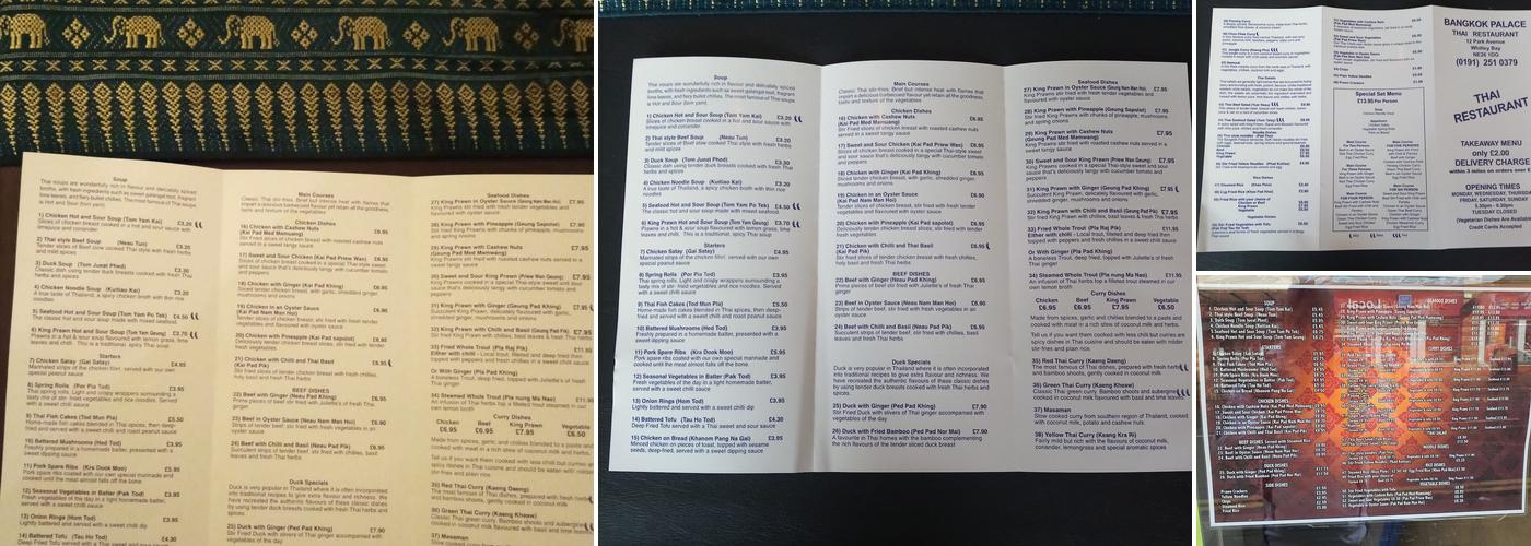 Bangkok Palace Menu