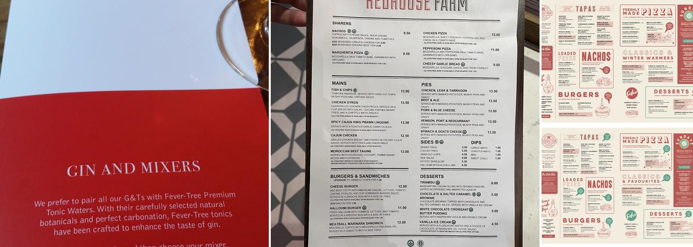 Red House Farm Public House Menu