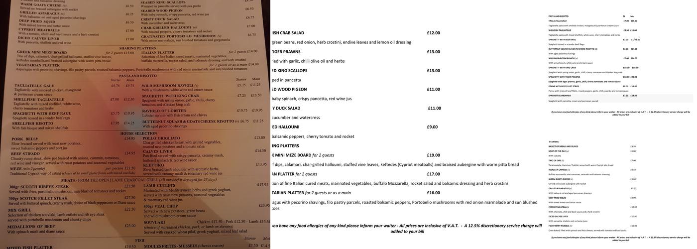 Galu Mediterranean Bar & Grill Menu