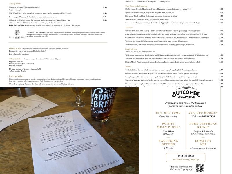 The Mill, Haslemere Menu