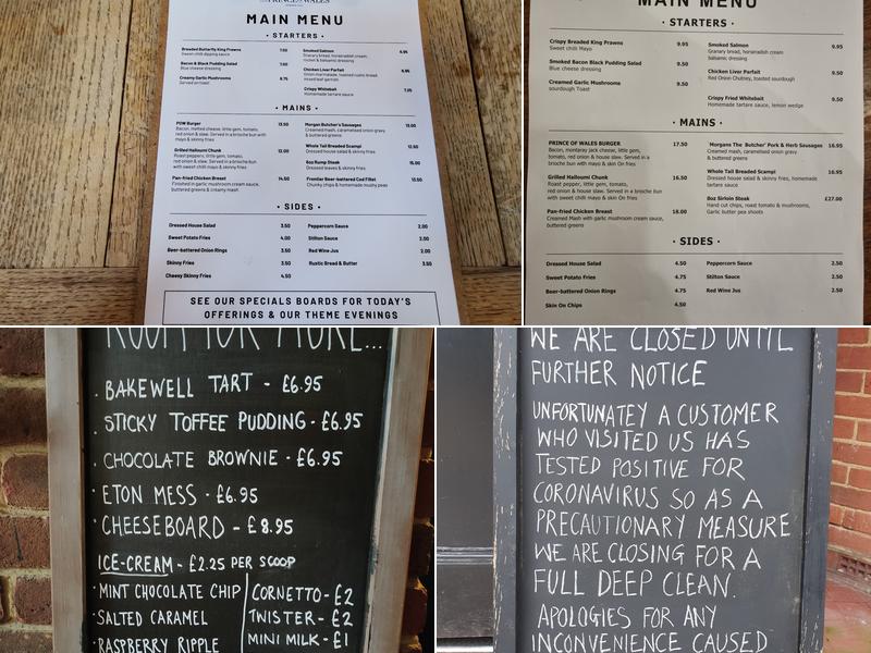 The Prince of Wales Menu