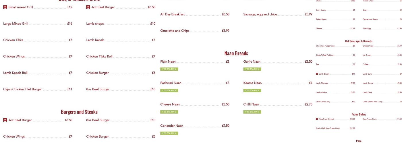 The Prince Regent Menu