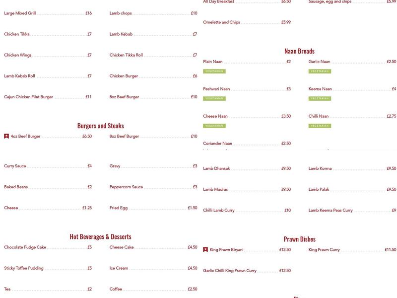 The Prince Regent Menu