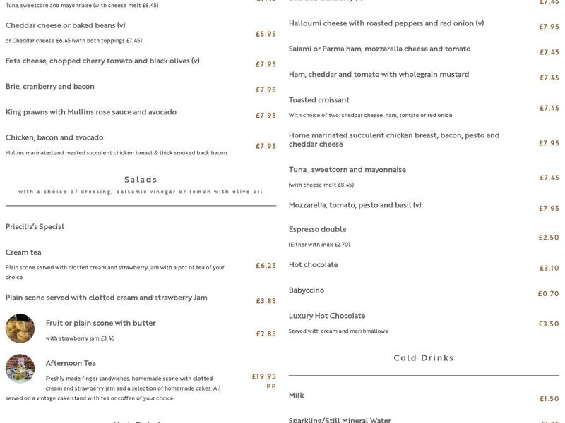 Mullins Coffee Shop Menu