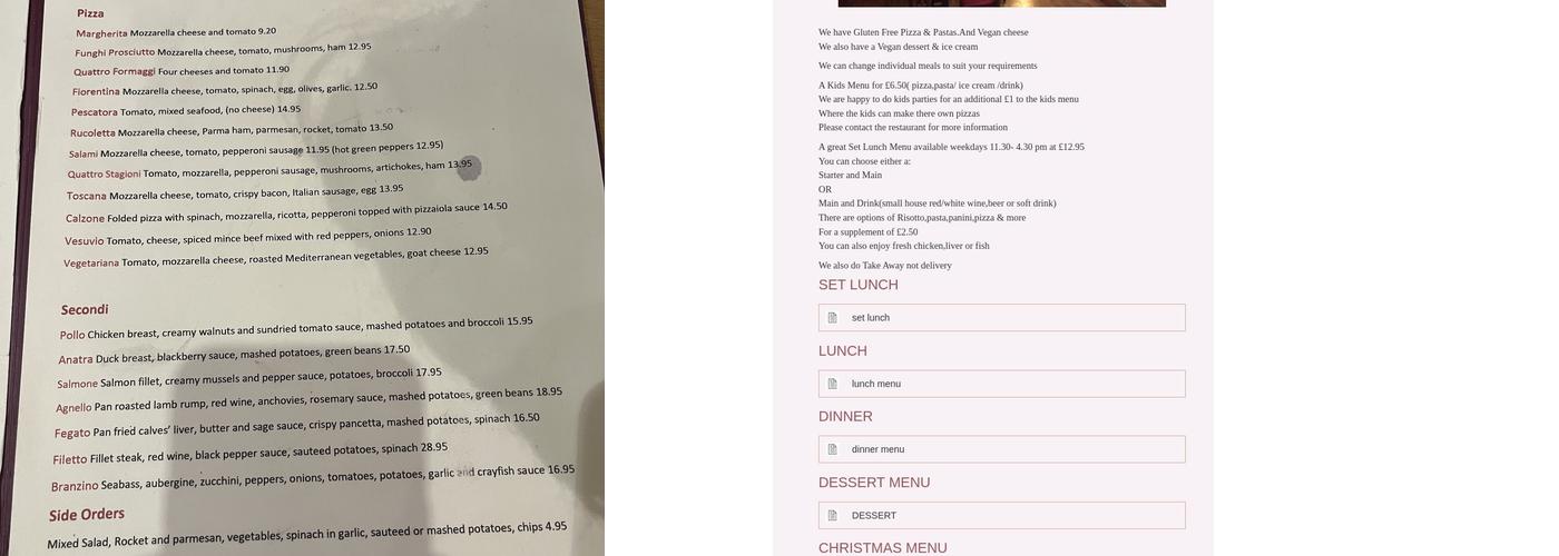 Piazza Firenze - Godalming Menu