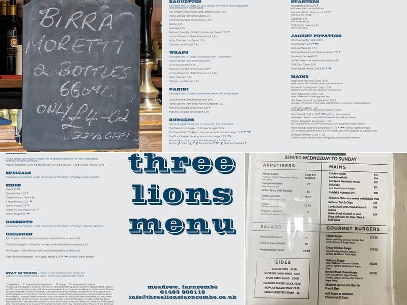 Three Lions Menu