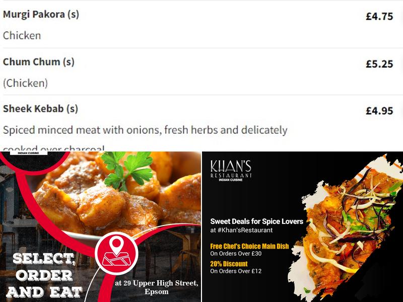 Khans Epsom Menu