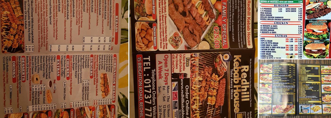 Redhill Kebab House Menu