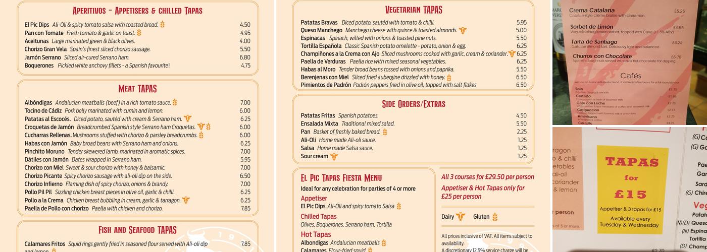 El Pic Spanish Tapas Restaurant Menu