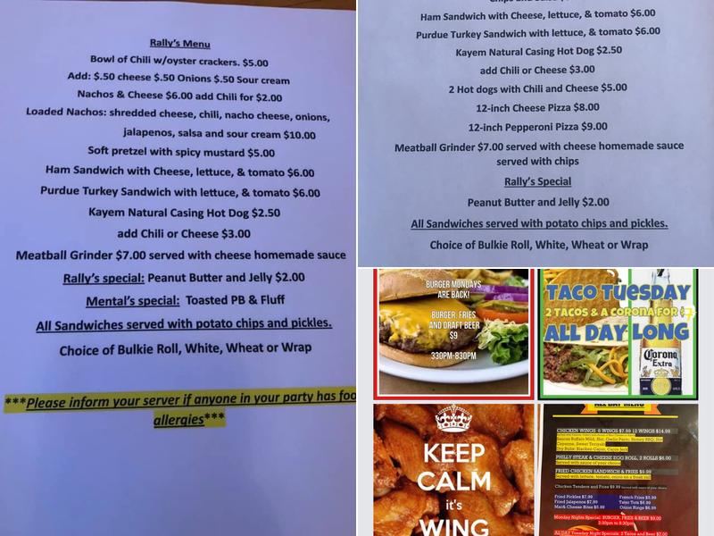 Rally's Sports Bar Menu