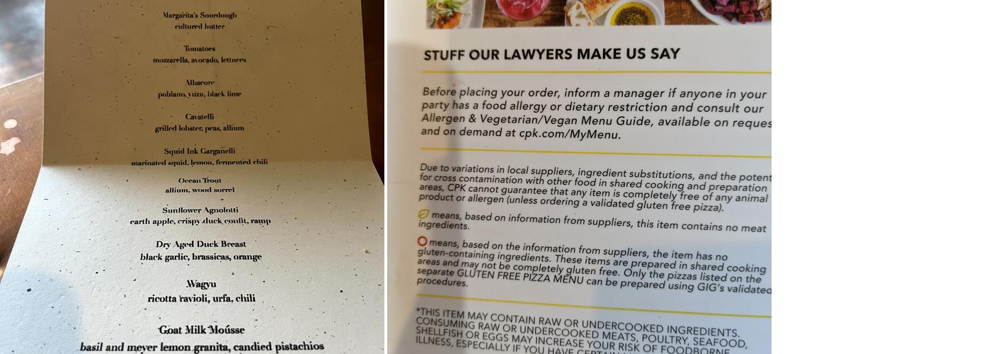 California Pizza Kitchen at Encino Menu