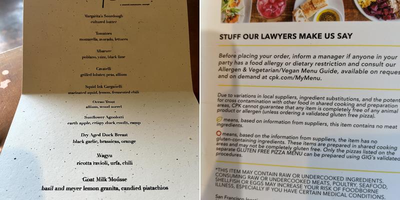 California Pizza Kitchen at Encino Menu