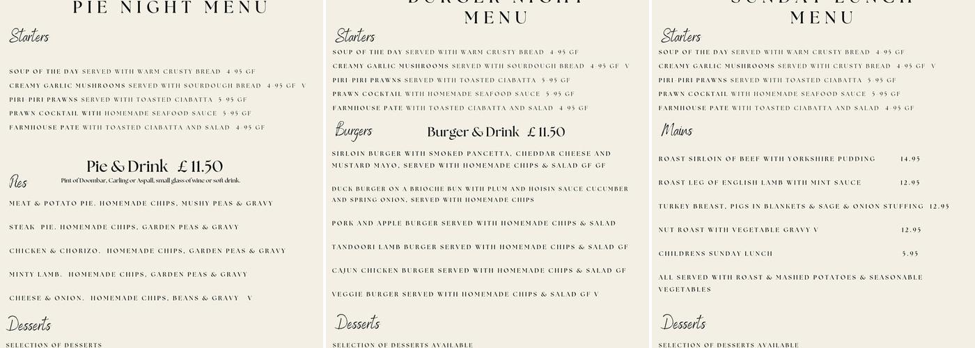 The Red Lion Inn Menu