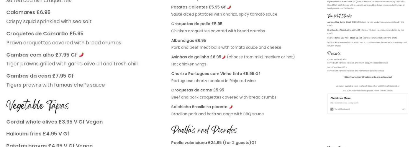 The Mill @ Stone Menu