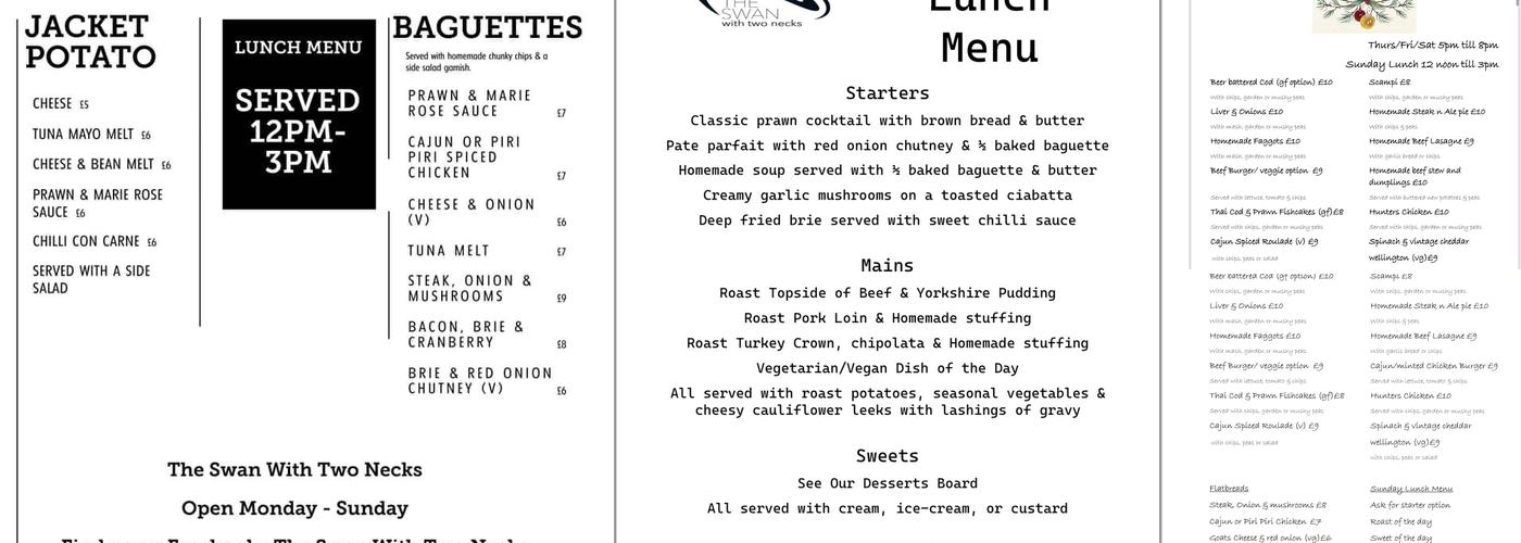 The Swan With Two Necks Pub Menu
