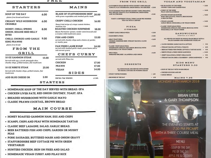 Chetwynd Arms, Upper Longdon Menu