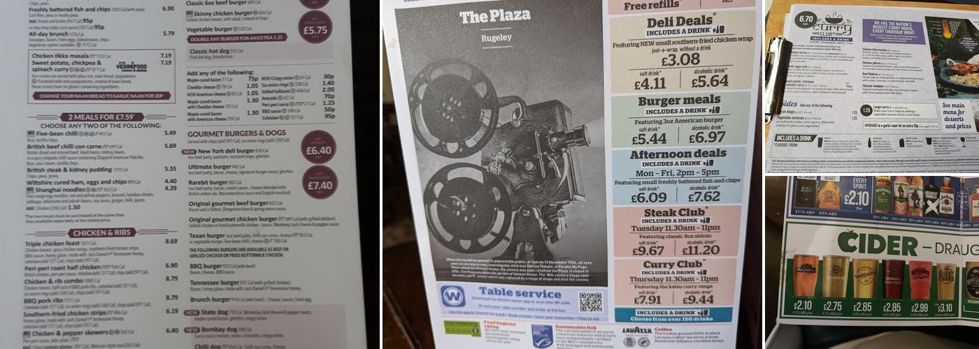 The Plaza - JD Wetherspoon Menu