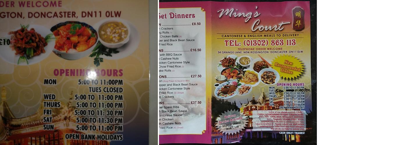 Ming's Court Menu