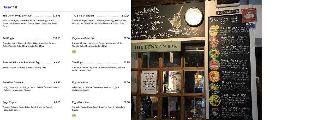 Manor House Inn Menu