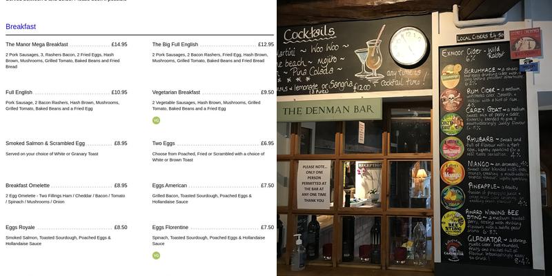 Manor House Inn Menu