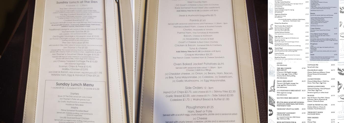 The Den at Thorner's Menu