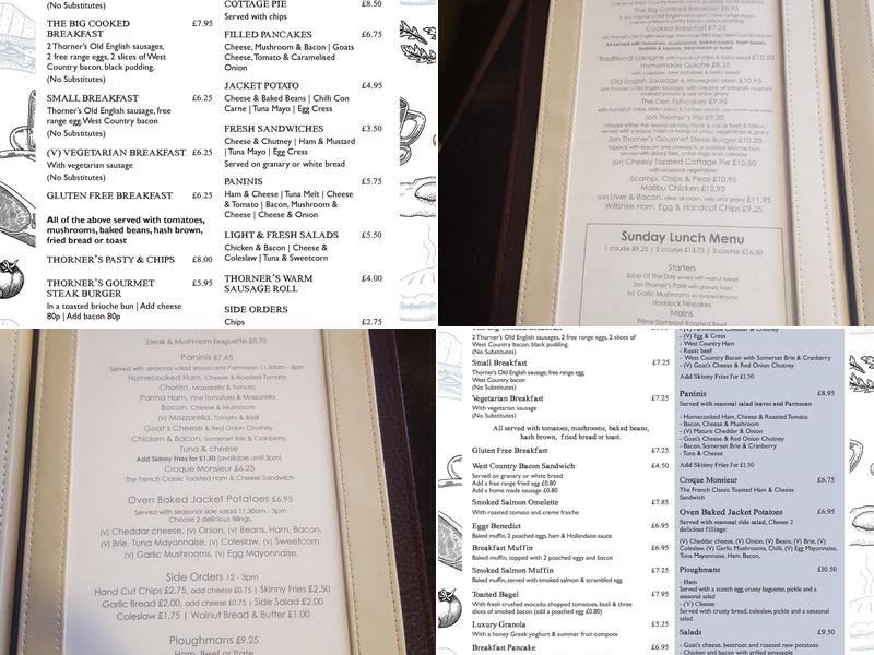 The Den at Thorner's Menu